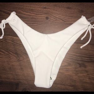 white cheeky side tie bikini bottoms
